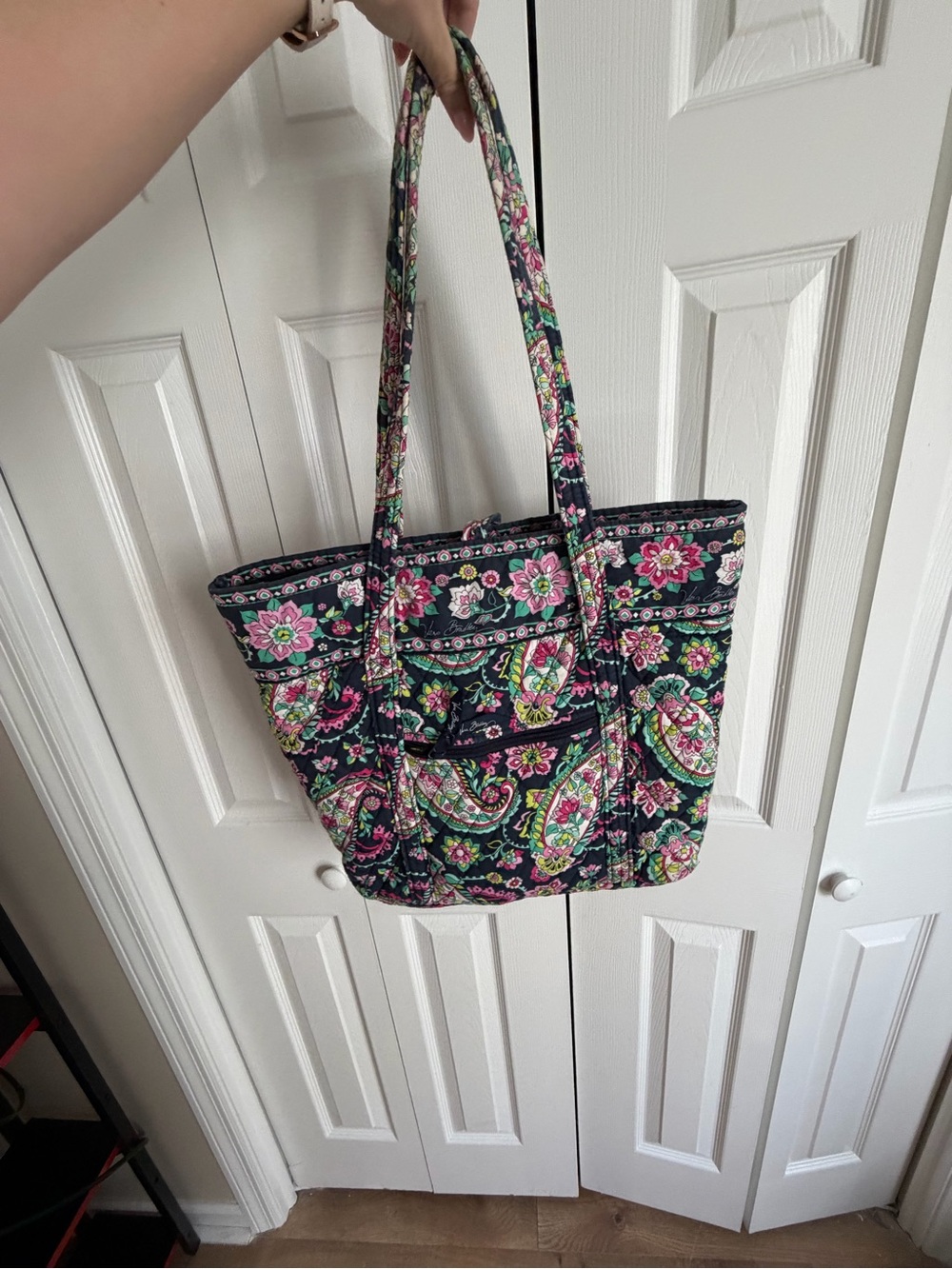 Vera Bradley Quilted Paisley Tote in Navy and Pink